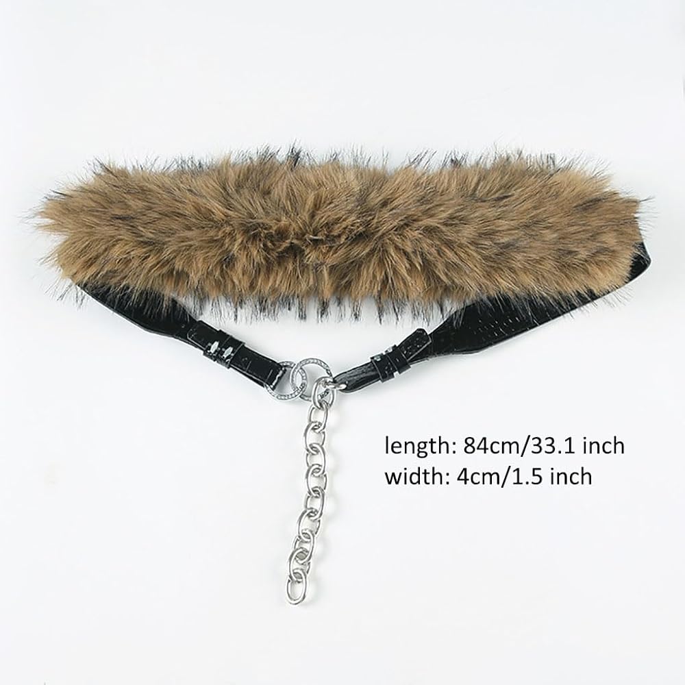 小物 long fur belt BLK LANOBA Women Faux Fur Waist Belt Luxury Furry Cinch Corset